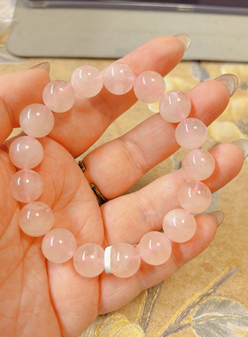 【BW宝石】天然冰透粉摩根石手串，12.5mm，桃花粉糯，春意十足