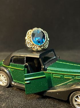 【BW古董】银托伦敦蓝托帕石古董戒指，活口戒