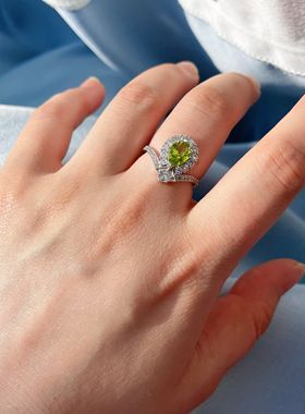 【BW宝石】大点位橄榄石戒指，银镶带证书