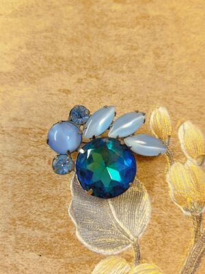 【BW中古】Julianna朱丽安娜猫眼月光石加梦幻蓝绿莱茵宝石胸针