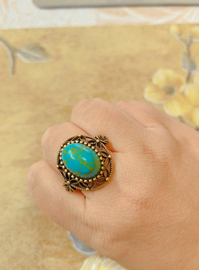 【BW中古】绿松石大点位戒指，品相完好，活口设计