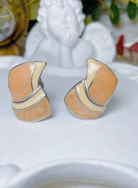 【BW中古】中古Trifari打标绿色流沙珐琅耳夹