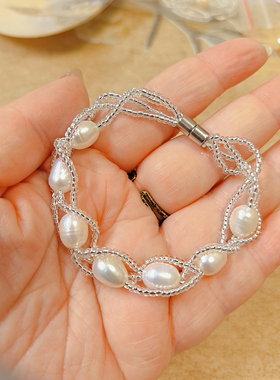 【BW珍珠】澳白色珍珠扭扭款手链，小众设计，手围16-18