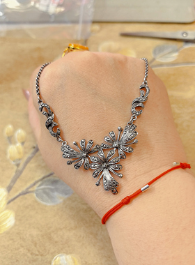 【BW古董】老银款镶嵌钻石项链，难得收的一条，带上很美很有韵味