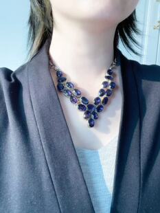 【BW古董】古董老银精巧手工捶打镶嵌浓郁紫水晶套链约130年以上