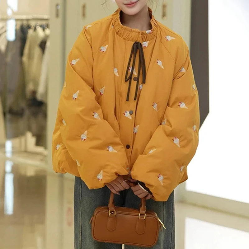 刺绣高级感小众独特别致棉服修身显瘦时尚气质韩系名媛唯美