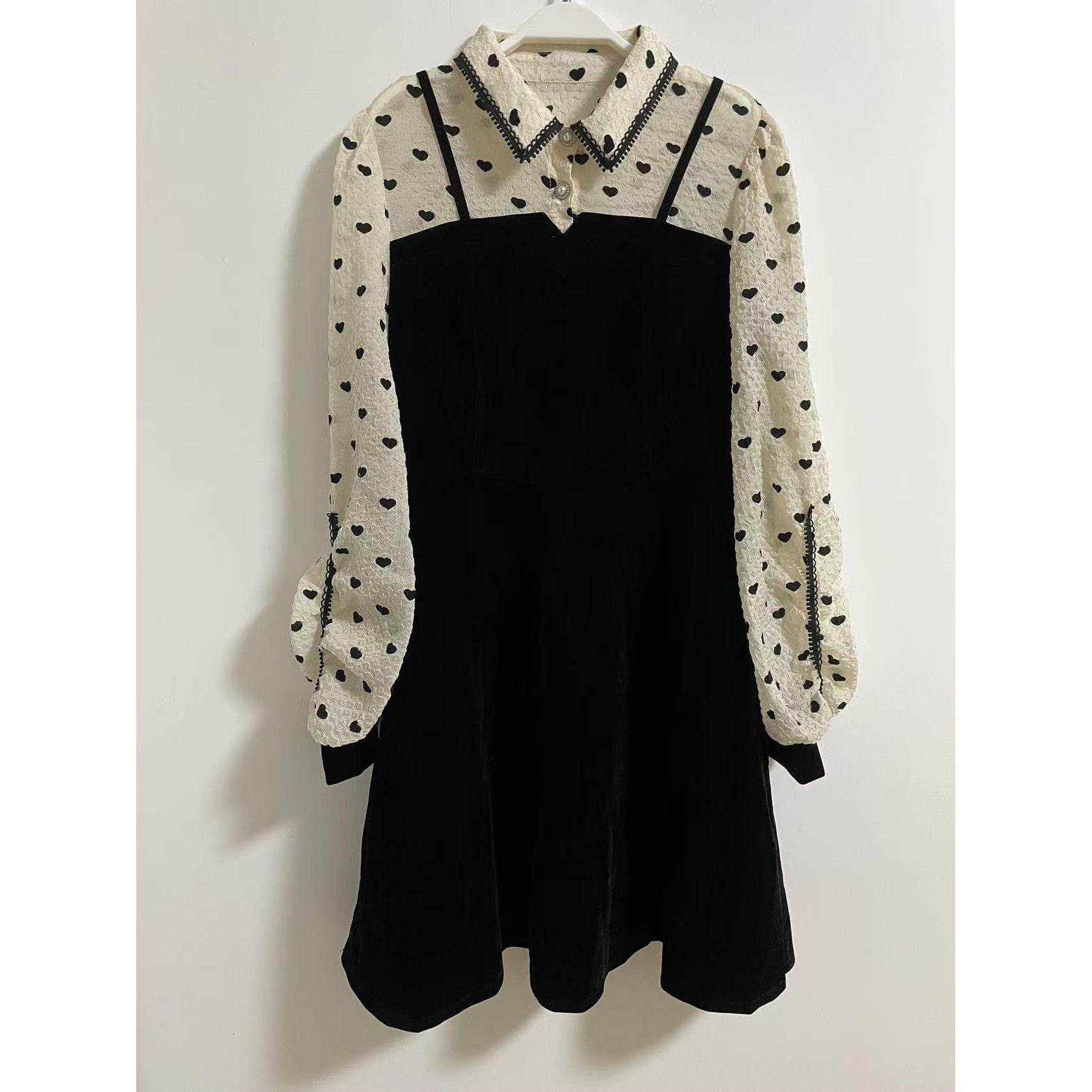 新款韩单丝绒波点假两件拼接喇叭袖连衣裙女款,女装/女士精品,连衣裙,淘宝优惠券,粉丝福利购,淘宝优惠卷