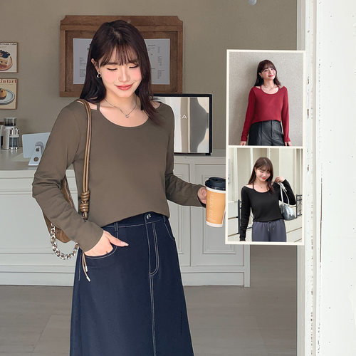 大码女装胖美眉挂脖正肩长袖T恤