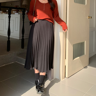 大码女装200斤胖mm韩版百褶半身裙高腰显瘦遮肉减龄A字裙子91023