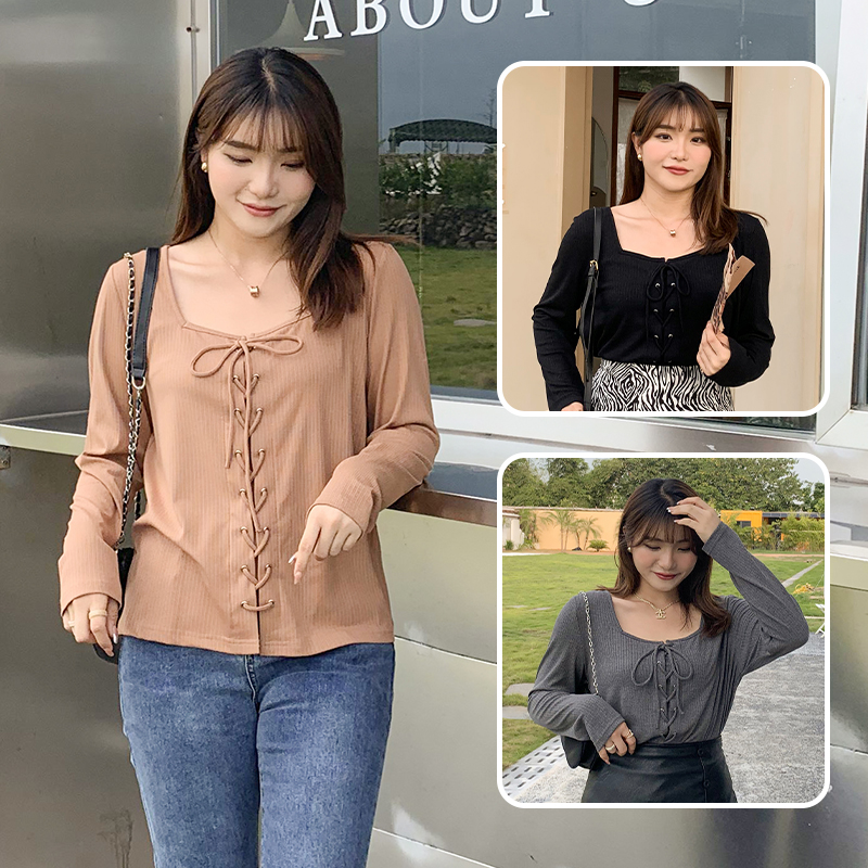 2023加大码女装胖mm夏季新款方领系带显瘦锁骨针织上衣女90329