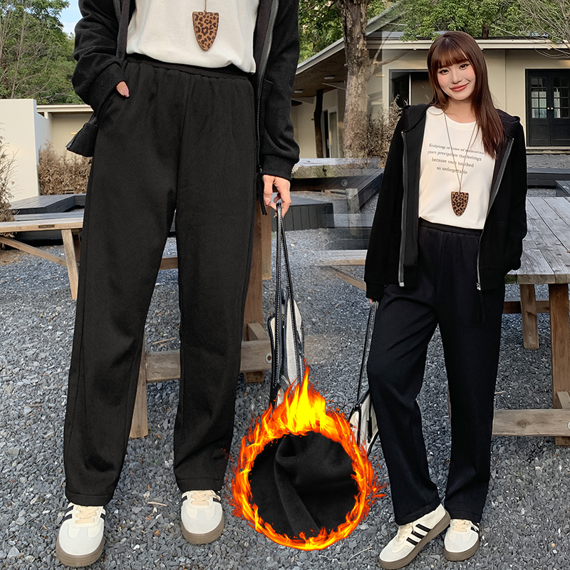 秋冬大码胖mm高腰显瘦宽松直筒裤