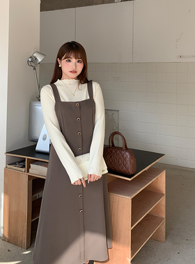 秋冬大码女装背带裙200斤胖mm宽松显瘦减龄长款吊带连衣裙90023