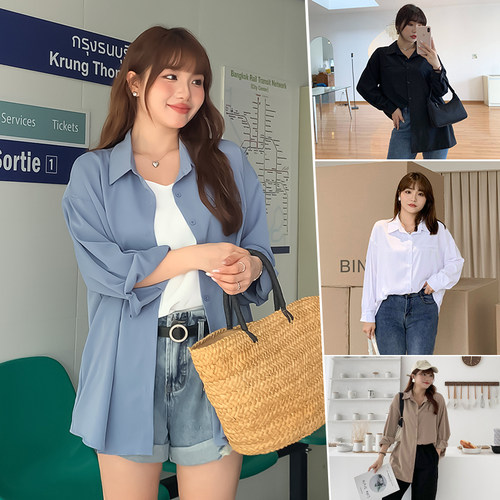 大码女装胖mm简约宽松衬衫上衣