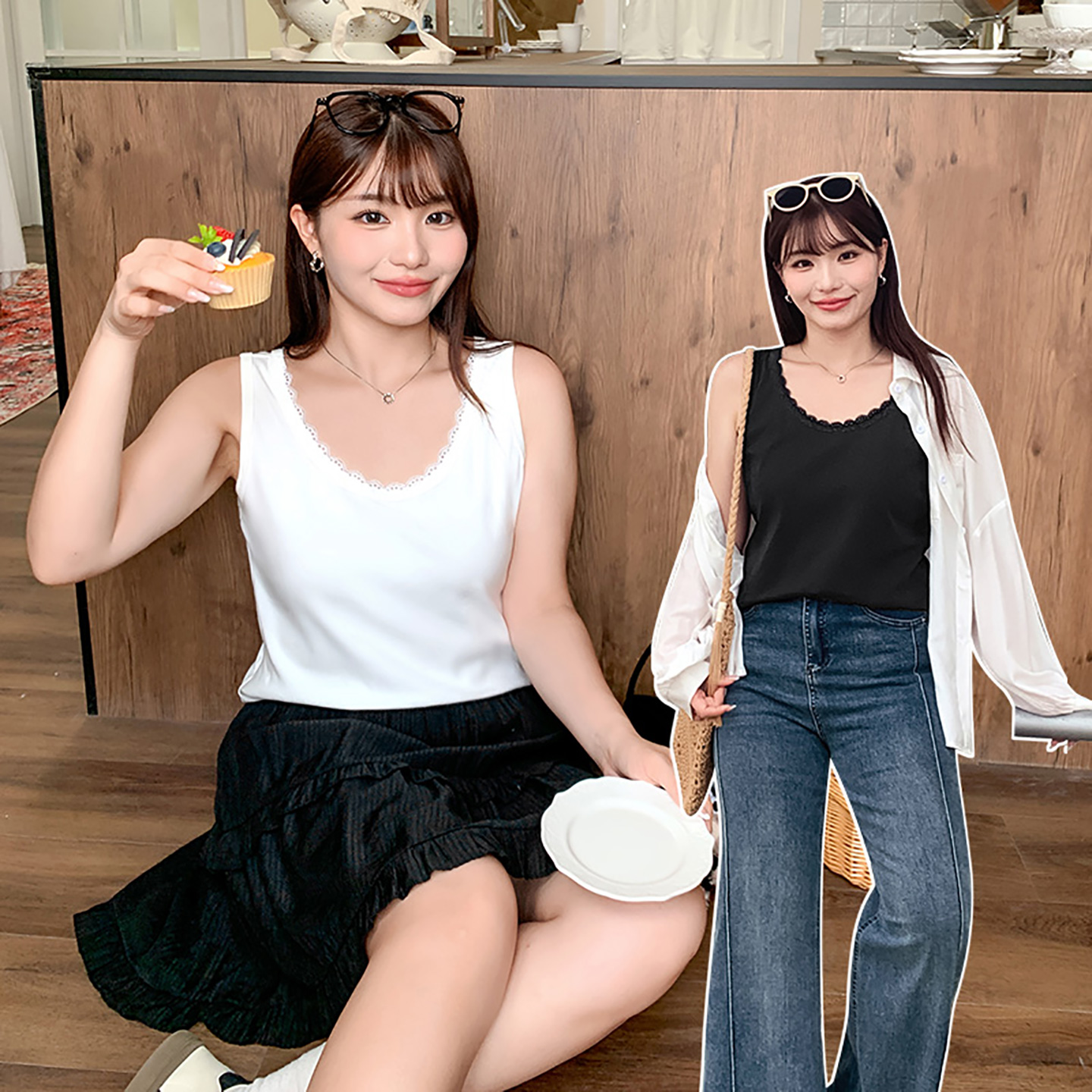 大码女装蕾丝拼接宽松显瘦背心