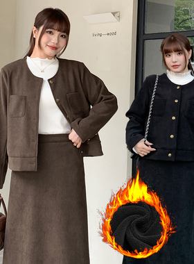 秋冬胖mm大码女装复古加绒加厚外套宽松显瘦短款夹克外套32166