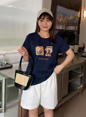 春夏大码女装T恤衫200斤胖mm宽松显瘦印花短袖圆领打底上衣31481