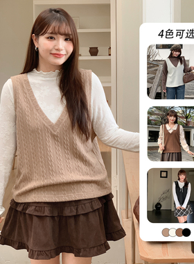 大码女装麻花针织背心马甲200斤胖mm减龄宽松无袖马夹上衣女32161