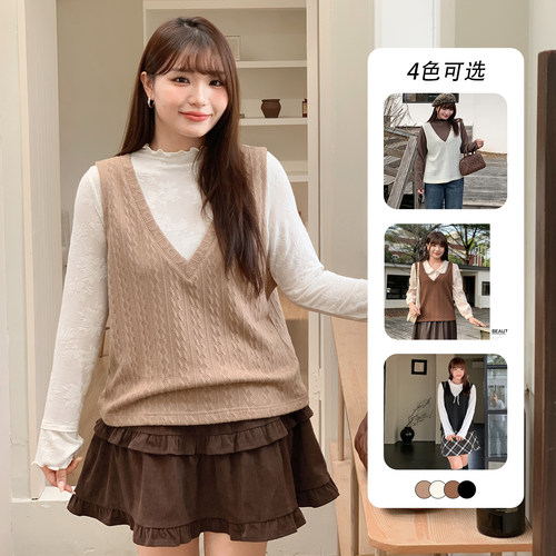 大码女装麻花针织背心马甲上衣