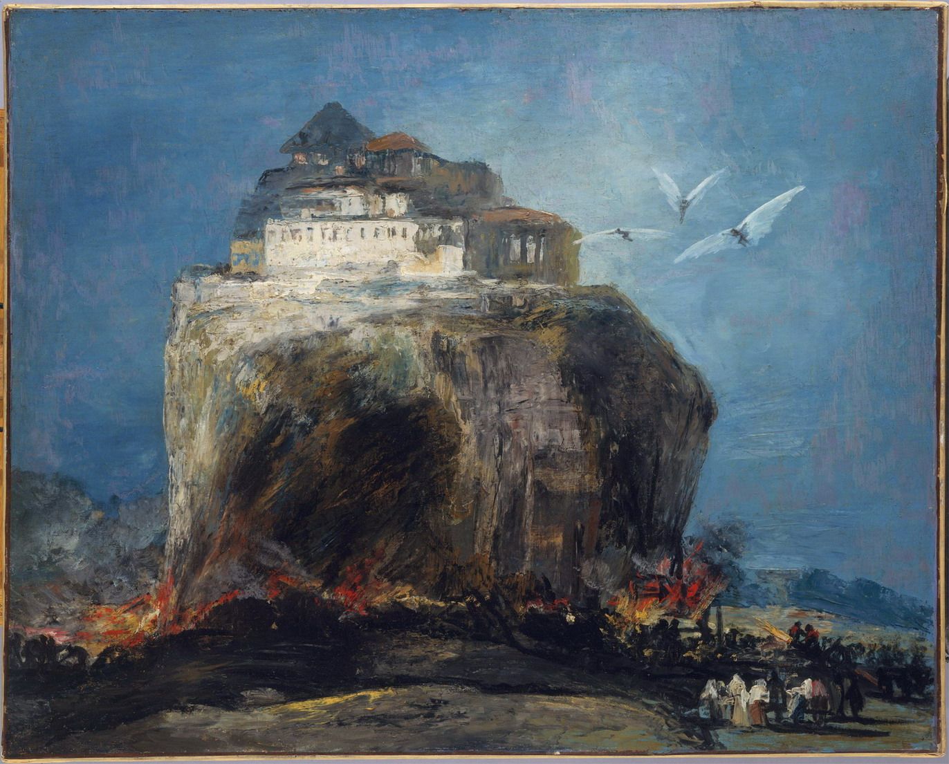 特价装饰画 油画客厅欧洲画风景画无框画珂罗版戈雅 岩石上的城堡