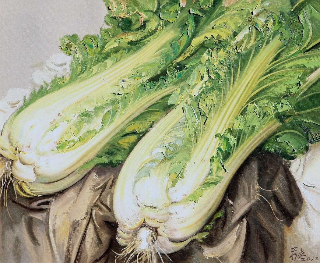 装饰画 油画 客厅 欧式现代花瓶花卉无框画珂罗版高仿忻东旺 白菜