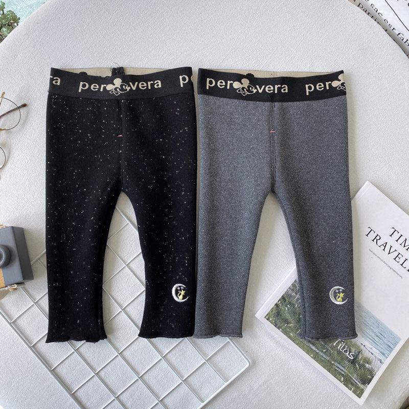 小童宝宝米奇高腰小月亮闪女童秋冬季加厚皮筋加绒保暖打底裤外穿