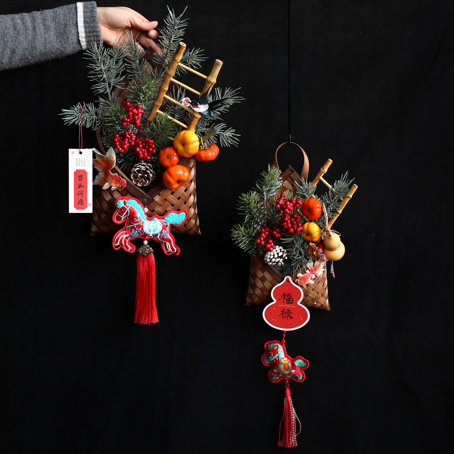 原创兜福新年柿子挂饰件入户门装饰马年春节氛围布置红色水果挂件