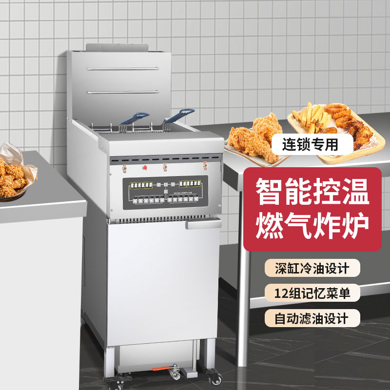 商用燃气油炸锅带滤油车电脑版控制落地式大火力单杠双缸油炸炉