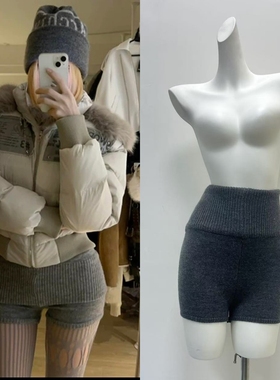 Angelapopewang 黑的王 灰色绒感针织短裤子女新款简约高级休闲裤