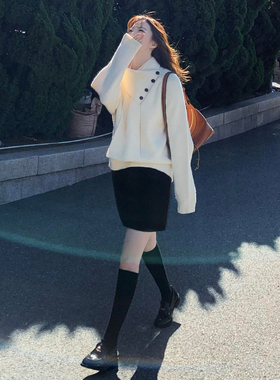 韩系白色针织毛衣连衣裙女2025新款秋冬小个子香风穿搭套装高级感