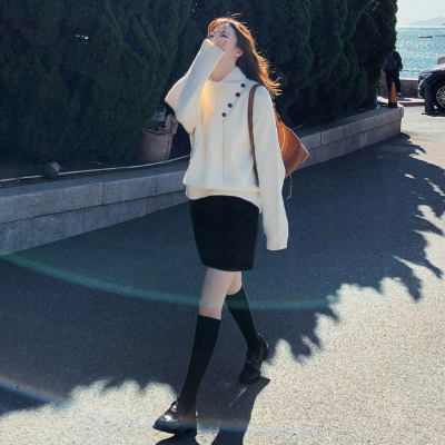 韩系白色针织毛衣连衣裙女2025新款秋冬小个子香风穿搭套装高级感