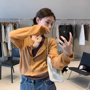 FOCUSE正品温柔气质针织马海毛开衫+挂脖吊带