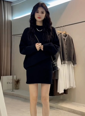 灰色针织套装连衣裙子女2025新款秋chic韩系氛围穿搭一整套装短裙