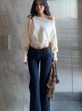 Rase le sol‘CloudKnit’软糯一字肩毛衣宽松慵懒短款套头针织衫