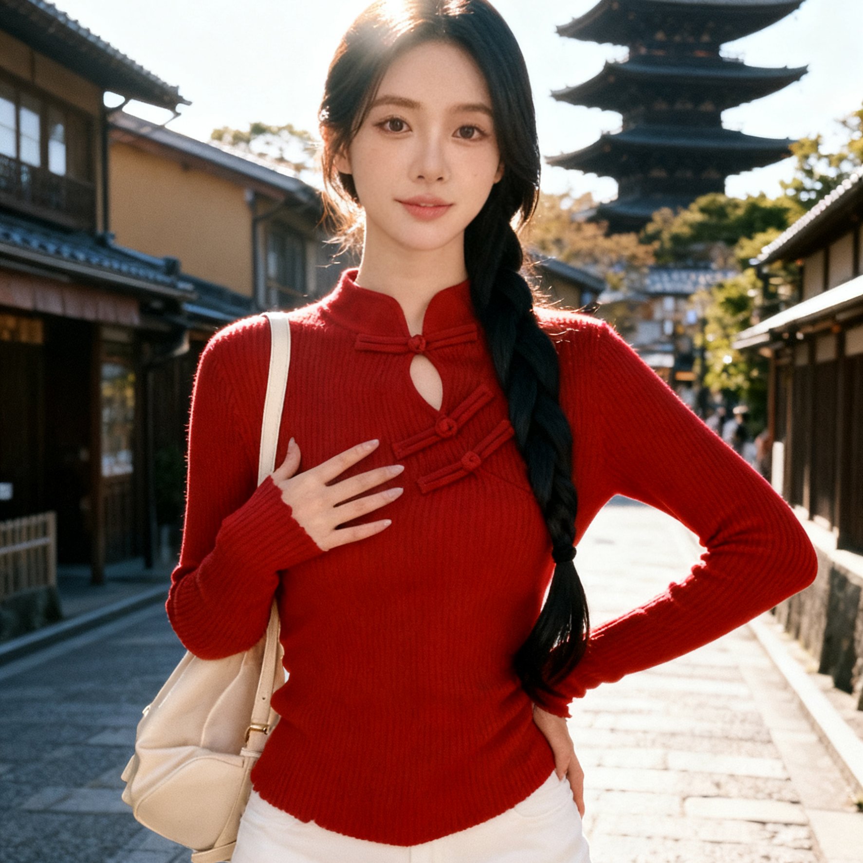 新中式 红色喜庆节日过年打底衫上衣大红色针织衫毛衣女2025新款