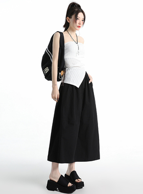 实拍白色半身裙女有口袋2025新款夏a字梨形身材伞裙子垂坠感