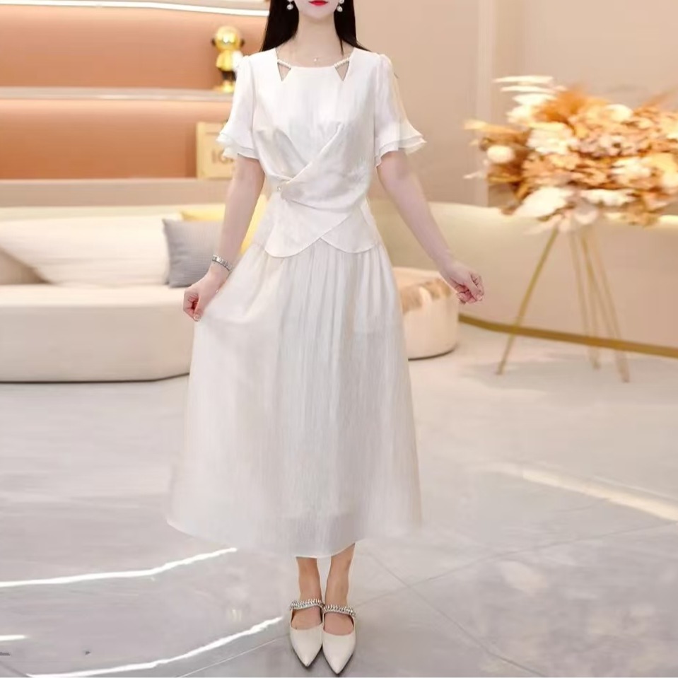 迷蘇時尚套裝女夏季2025年新款輕薄高端洋氣媽媽顯瘦減齡兩件套裙