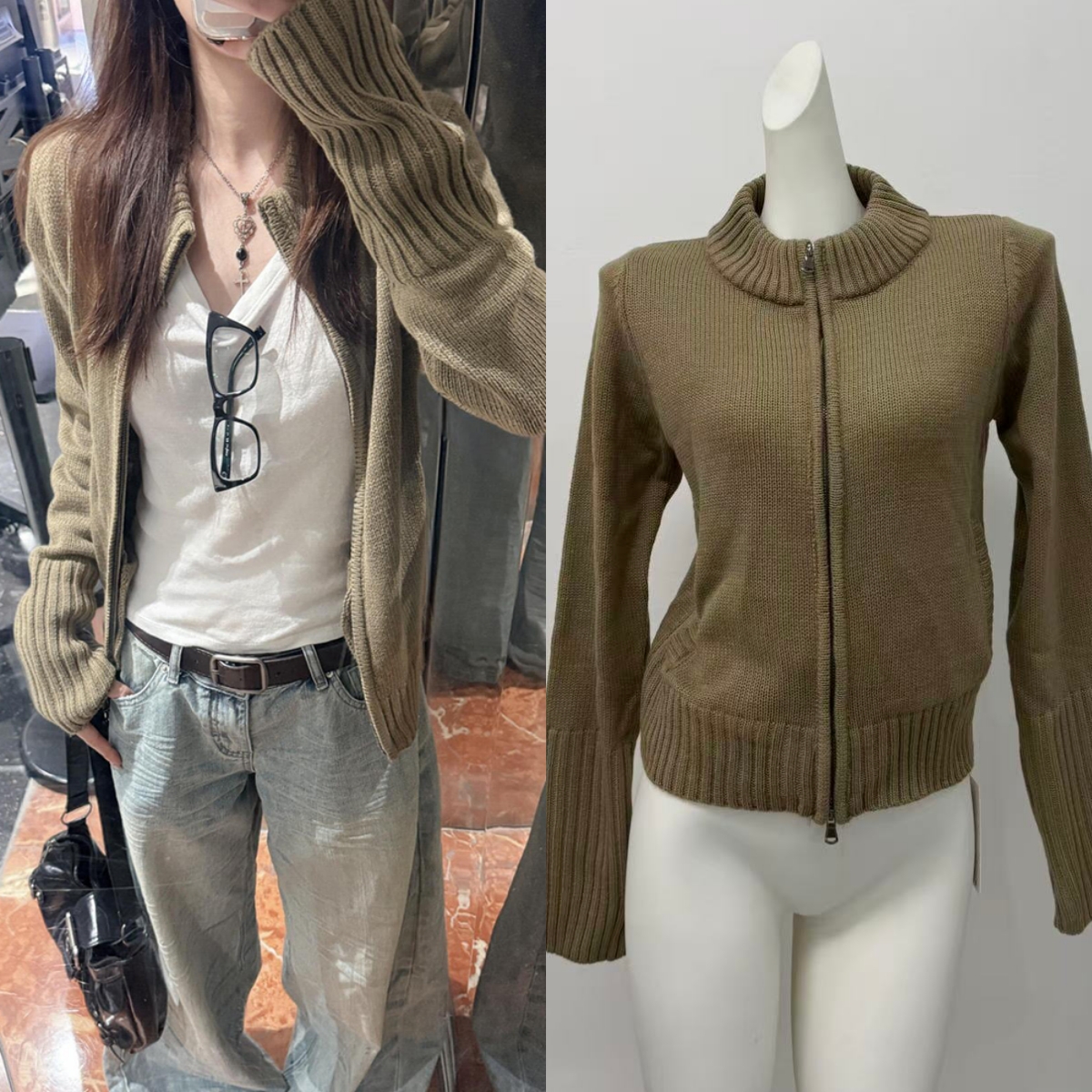 韩系短款慵懒拉链外套女春秋季2025新款早秋穿搭毛衣针织开衫上衣