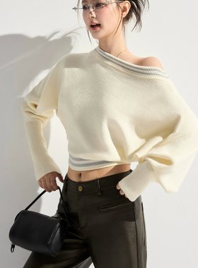 Rase le sol‘CloudKnit’软糯一字肩毛衣宽松慵懒短款套头针织衫