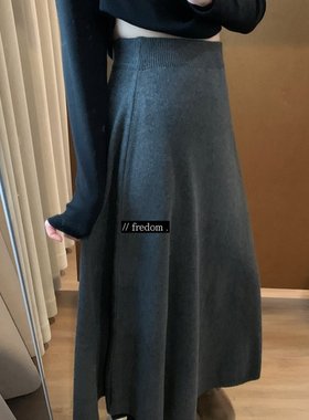 灰色复古针织半身裙女2025冬季高腰休闲百搭简约休闲a字裙