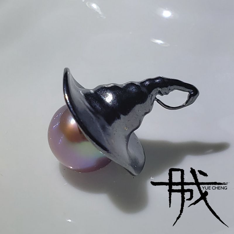 【月成】925纯银暗黑风巫婆帽子扣头项链 珠宝石配饰空扣头银饰女