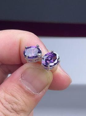 紫水晶耳钉紫色水晶切面爆闪紫水晶女士耳钉珠宝首饰时尚经典饰品