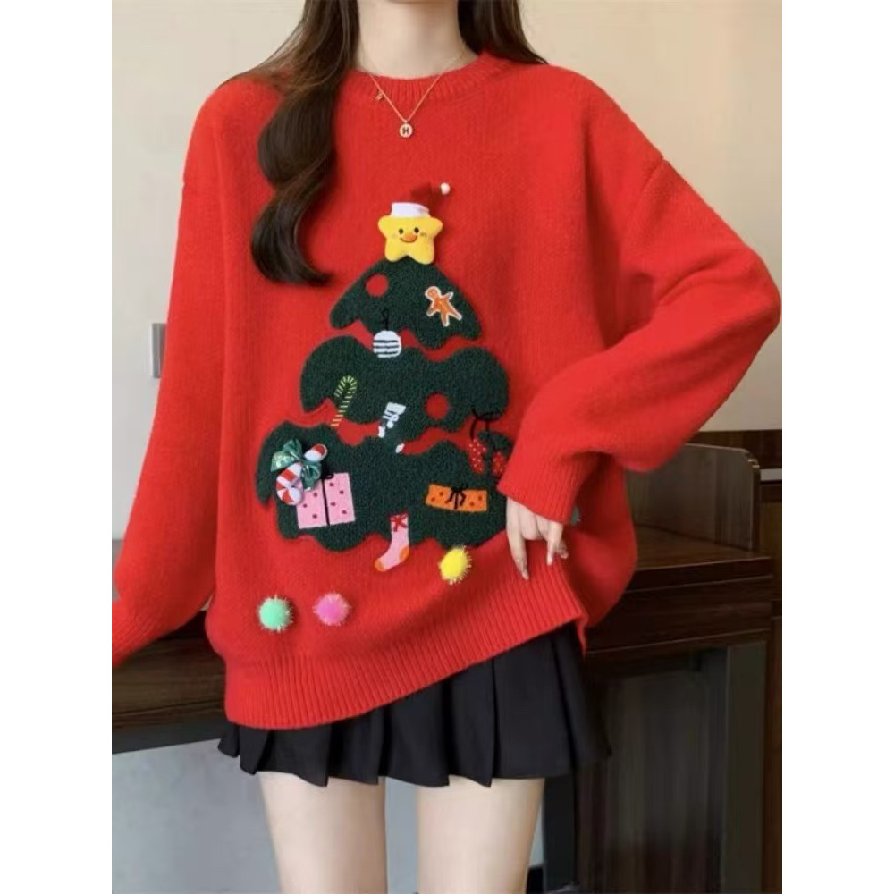 慵懒风圣诞树立体装饰毛衣女装秋冬洋气设计感显瘦遮肉针织衫上衣,女装/女士精品,毛针织衫,淘宝优惠券,粉丝福利购,淘宝优惠卷