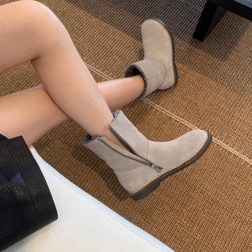 10.28日鞋大师2025秋冬季一脚蹬反绒羊毛一体厚底雪地靴保暖