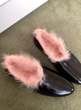 10.28日新品鞋大师粉色羊毛毛芭蕾舞鞋女平底单鞋软底