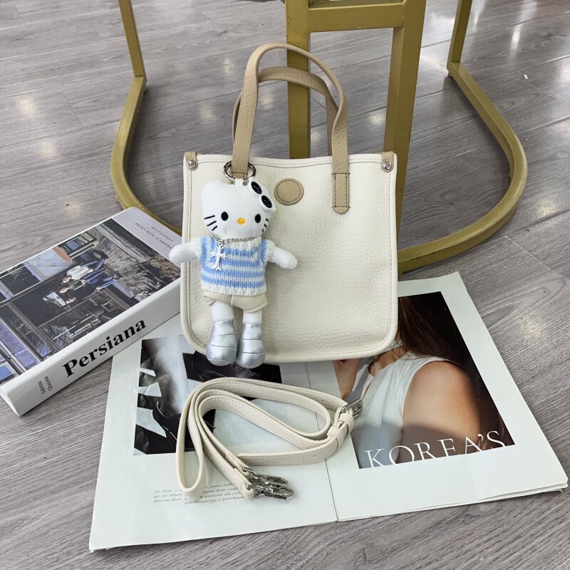 2026新款荔枝纹软皮水桶包休闲纯色撞色手提包质感百搭单肩斜跨包