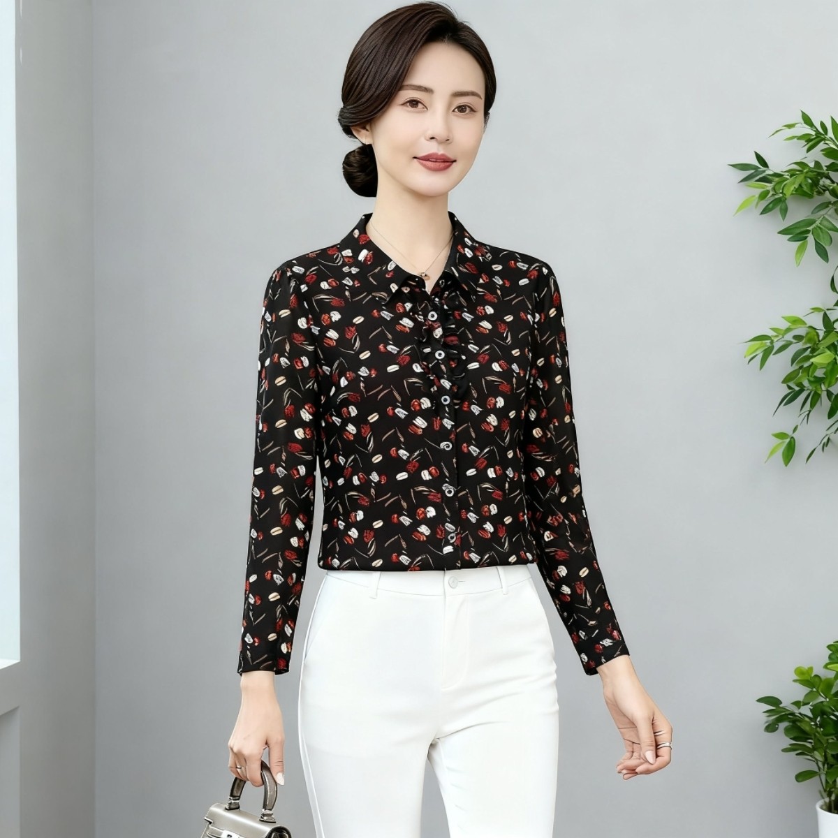 高品质时尚中年妈妈春秋夏长袖速干台湾网纱衬衫洋气女装上衣薄款