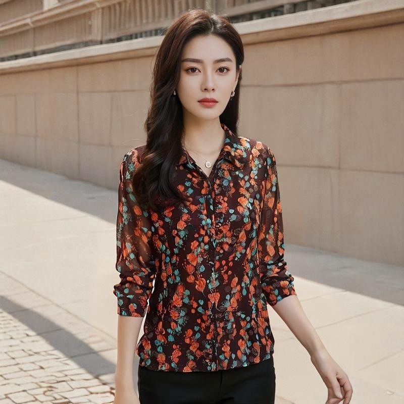 新款时尚中年洋气质女装上衣薄速干透气台湾网纱妈妈春秋夏装衬衫