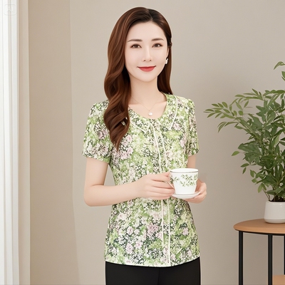 时尚洋气中年女装弹力网纱小衫妈妈夏装2025新款长袖速干上衣薄