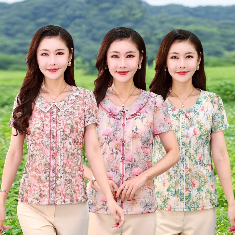 时尚中年妈妈夏装新款短袖速干台湾网纱t恤50洋气女装上衣薄冰丝