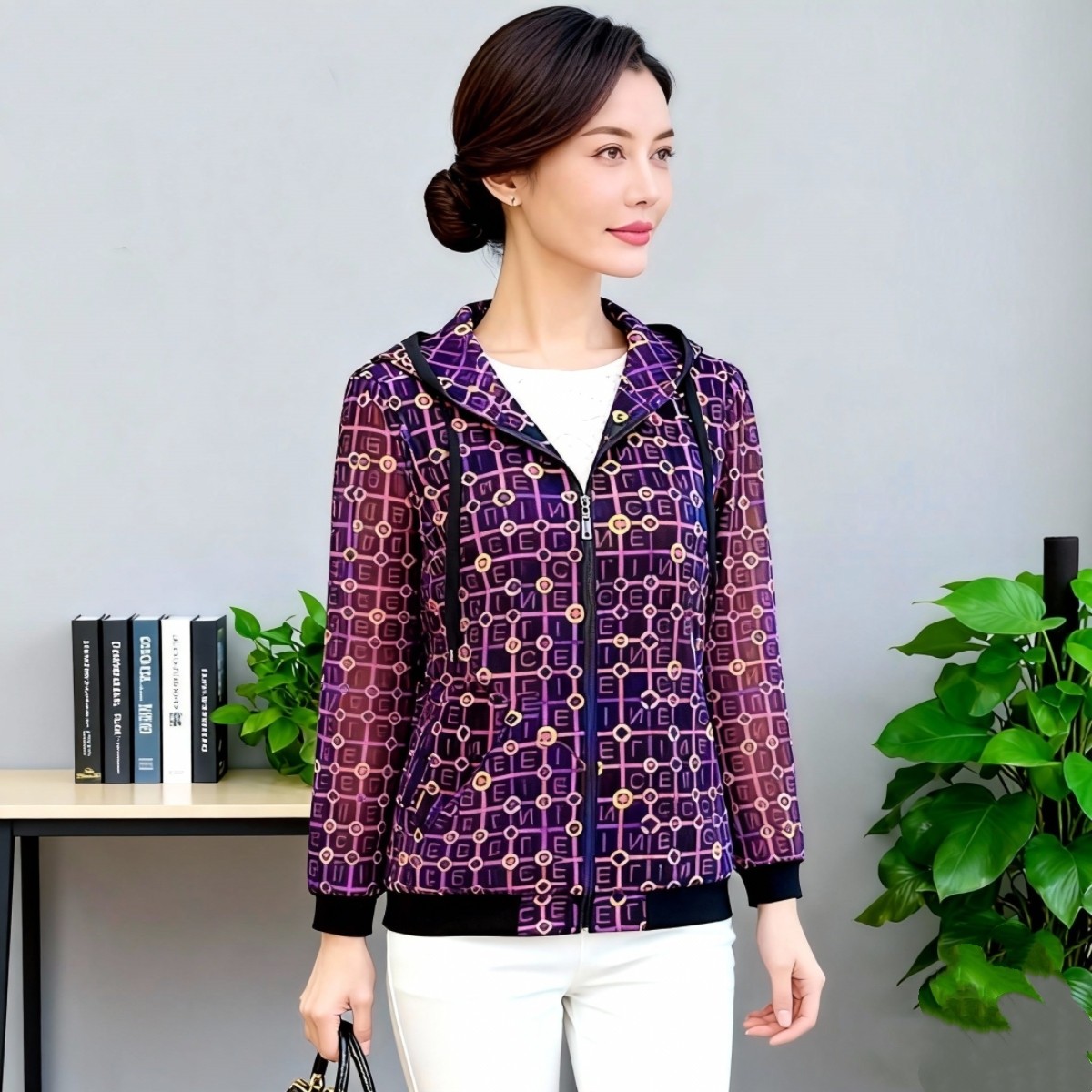 时尚中年妈妈春秋夏新款长袖网纱开衫拉链洋气折扣女装上衣薄外套